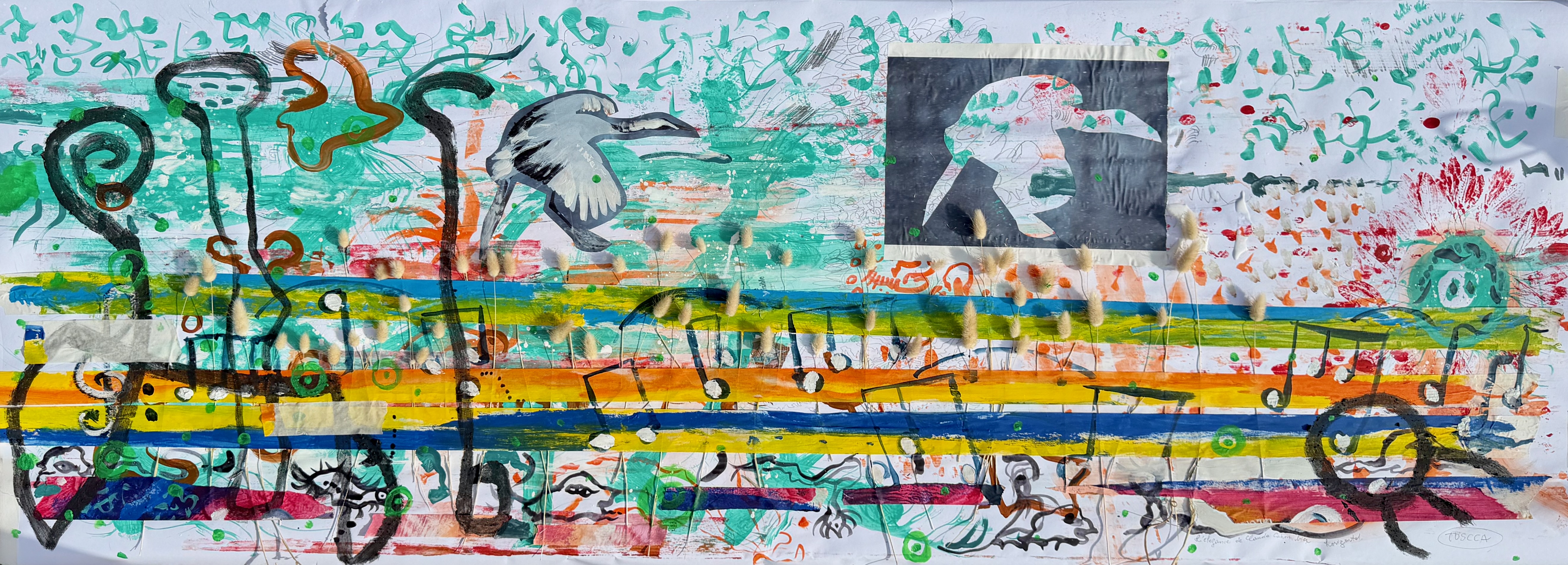 The long collaborative painting on paper, 60 × 175 cm